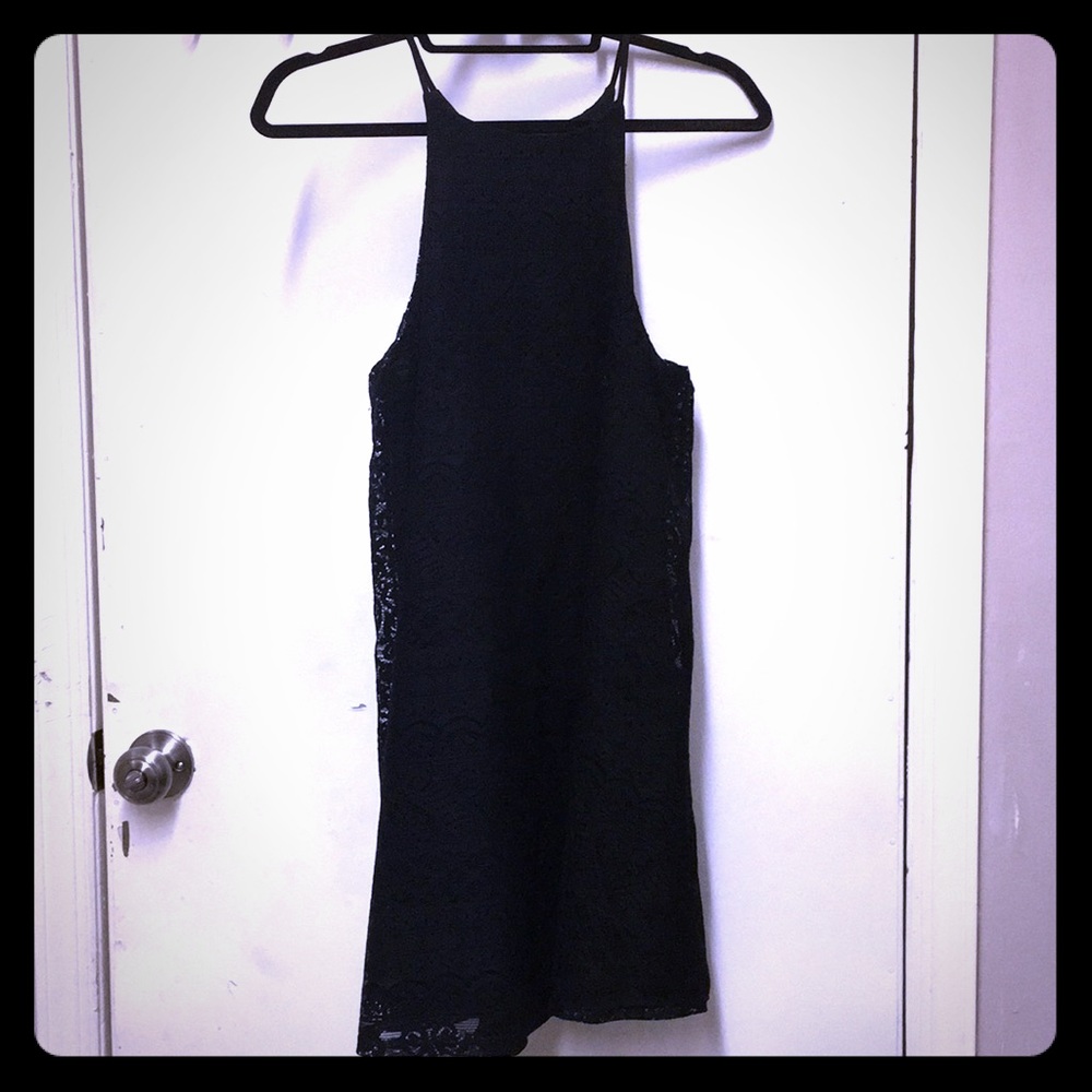 Lace Overlay Halter Dress